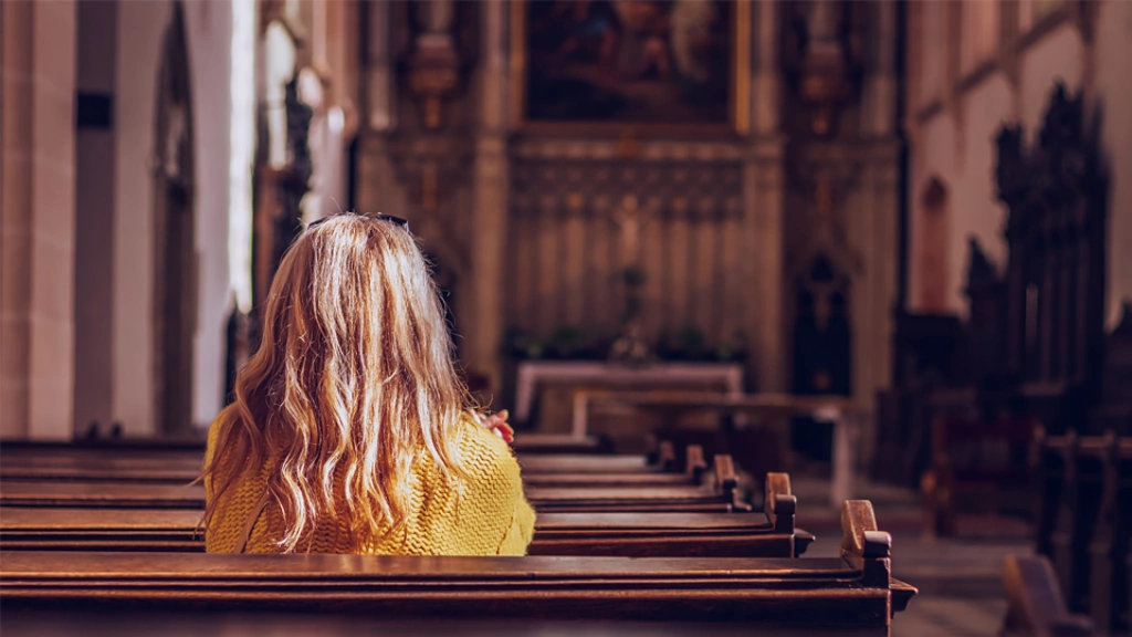 Woman in church worth lenten series notext